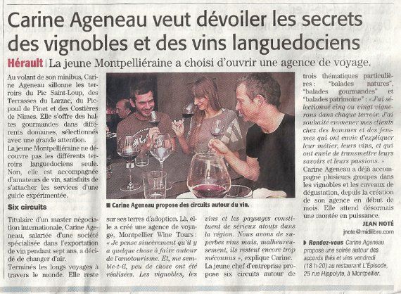 Article dans le journal  Midi Libre sur Monptellier Wine Tours